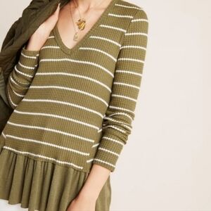 NWT Anthropologie Eri + Ali Striped Peplum Thermal Top S(4/6) — Olive